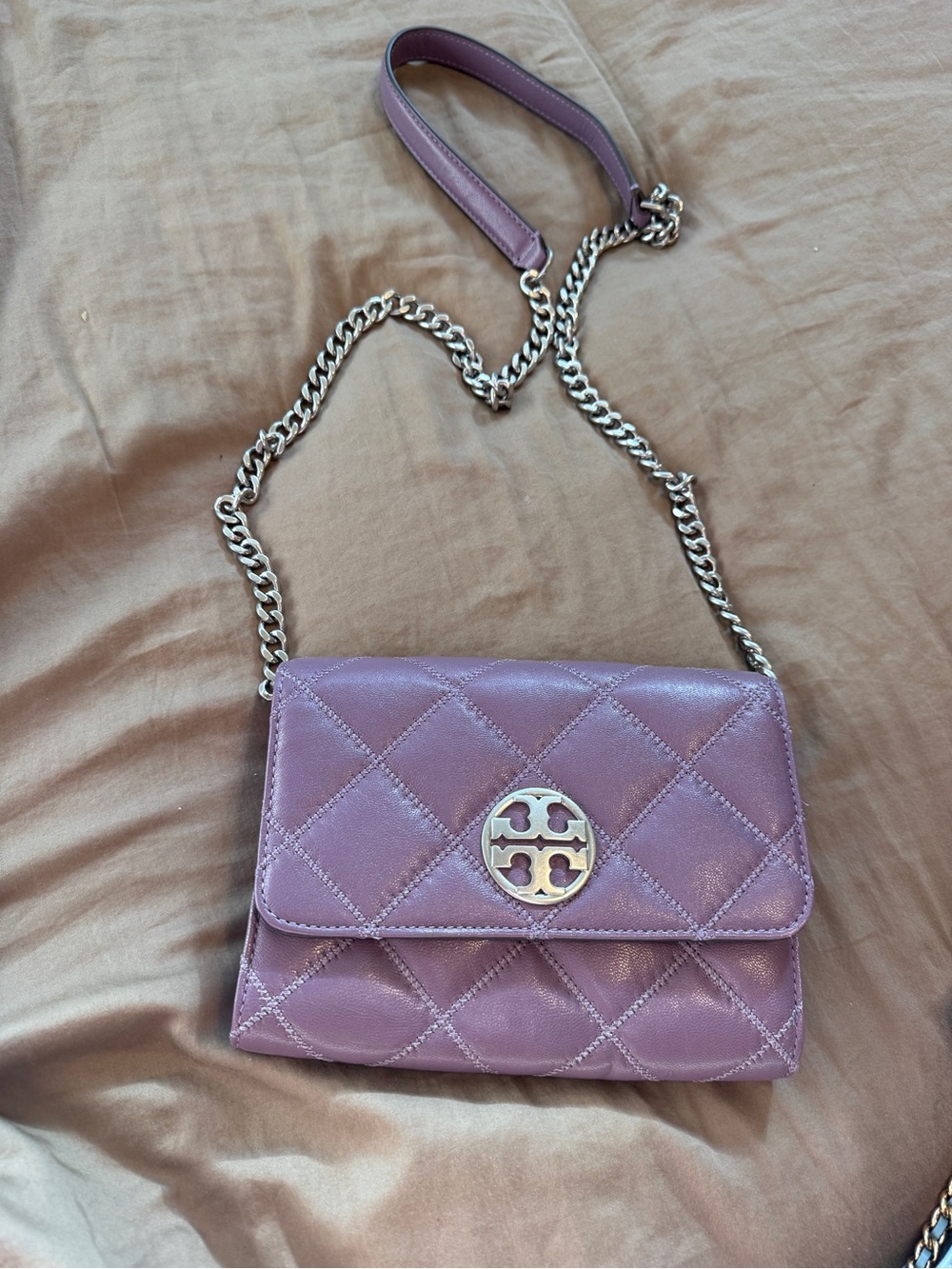 Tory Burch Quilted Crossbody Bag in Lavender